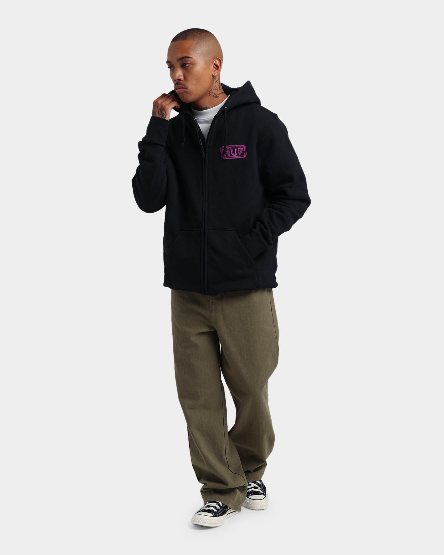 HUF Common H Zip Up Hoodie Black