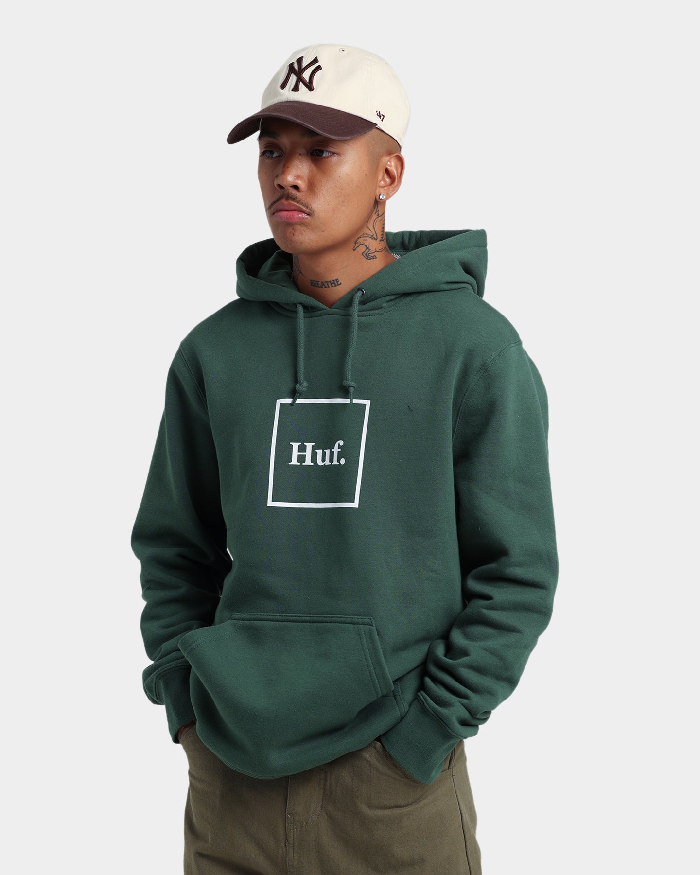 Huf Essentials Box Logo Pullover Hoodie Dark Green