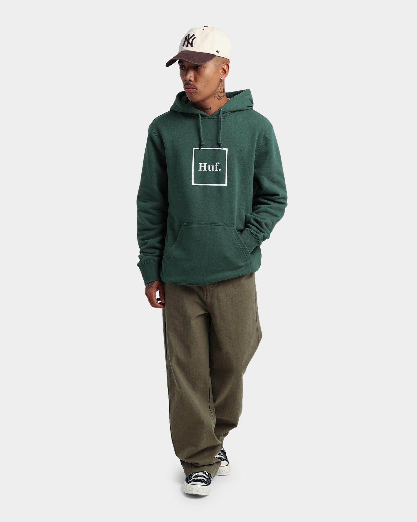 Huf Essentials Box Logo Pullover Hoodie Dark Green