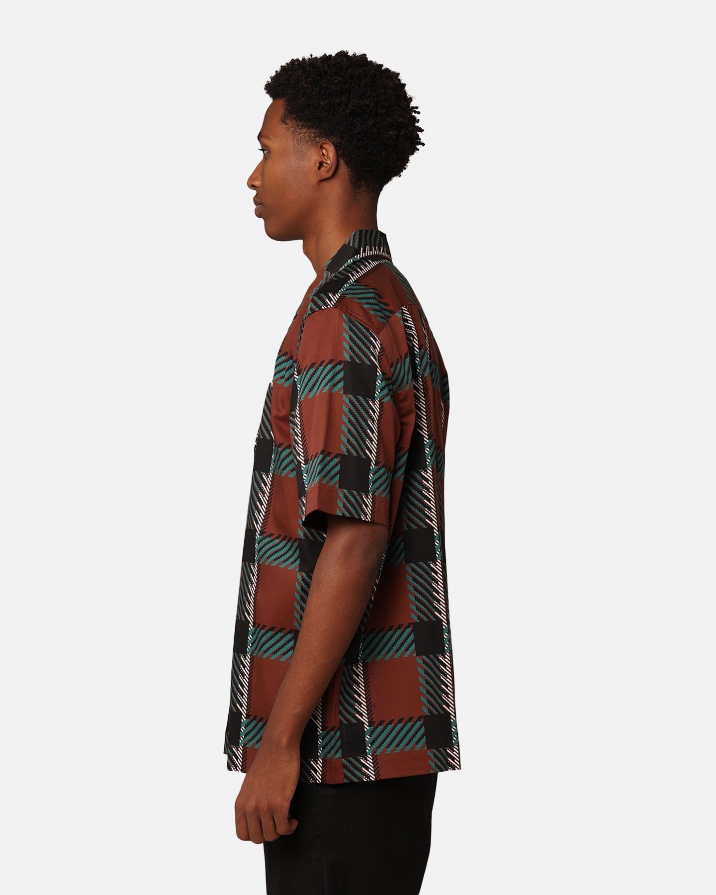 Fred Perry Glitch Tartan Revere Collared Shirt Whisky Brown