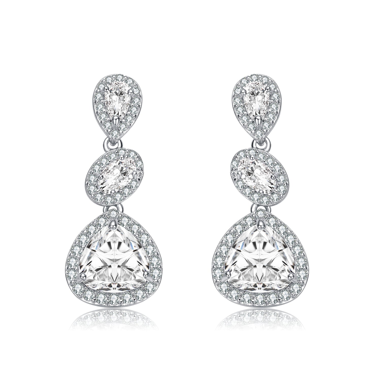 GENEVIVE Sterling Silver Cubic Zirconia Halo Three Tier Drop Earrings