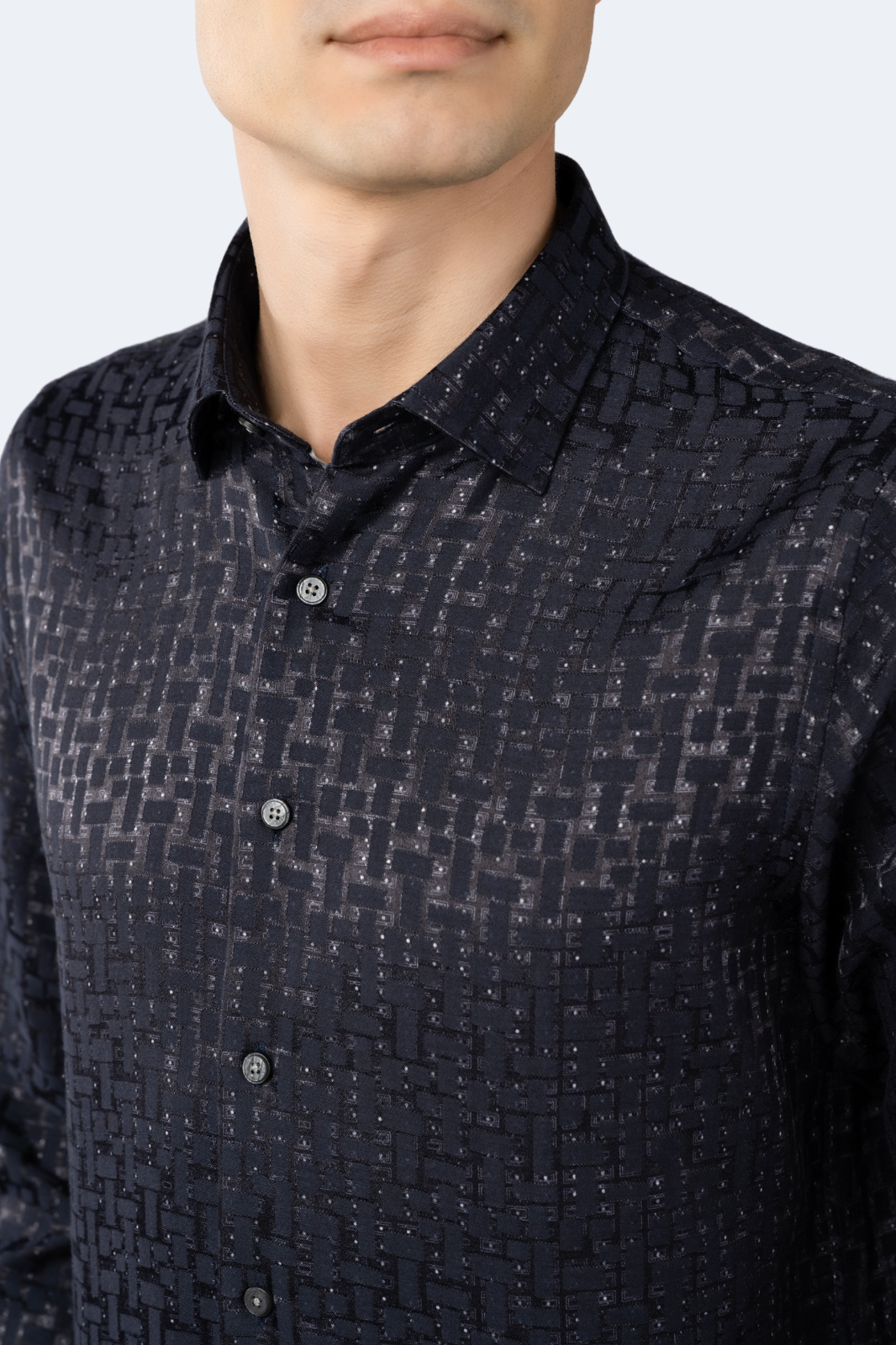 Navy Box Shapes with Charcoal Grey Dots Jacquard Shirt