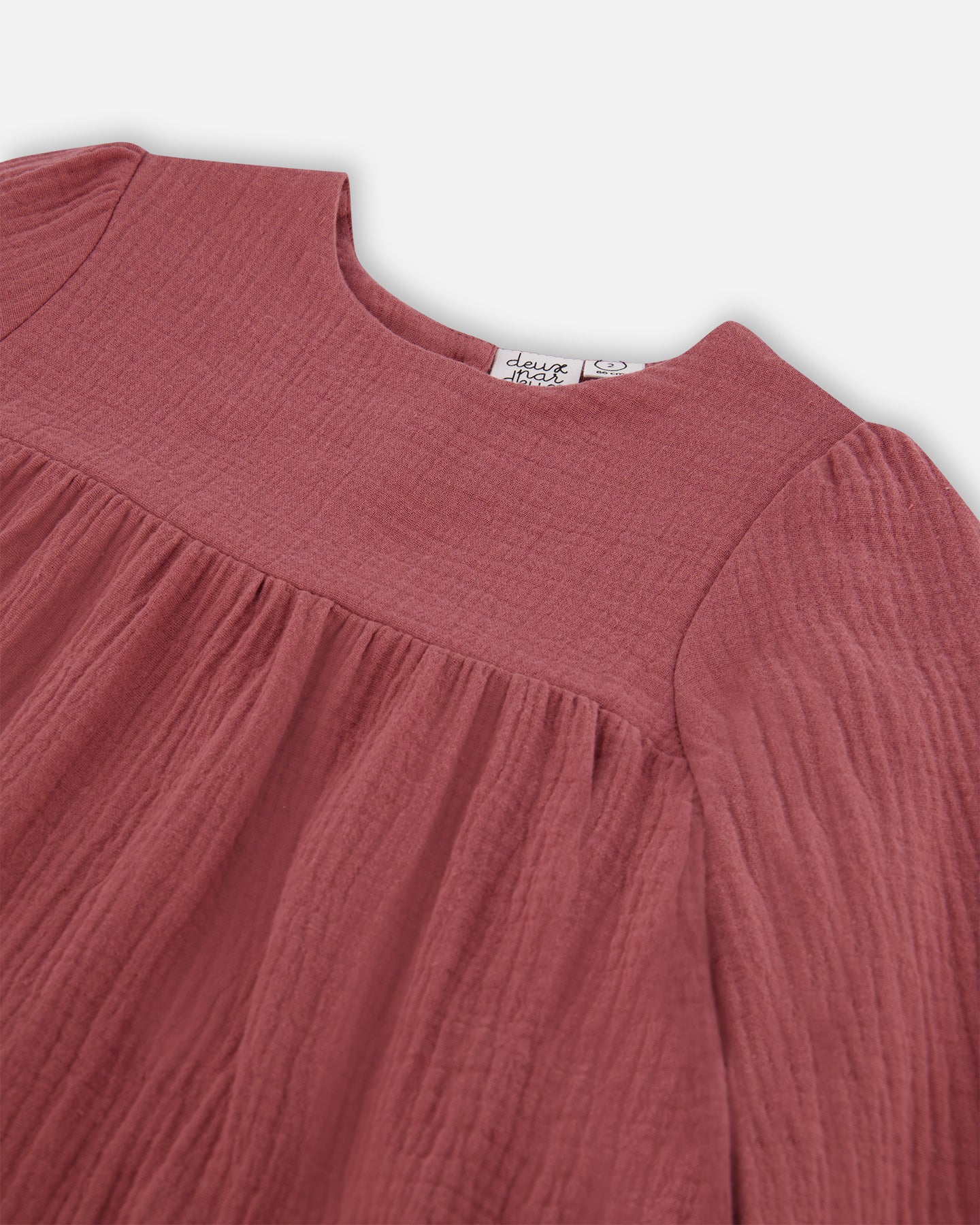 Muslin Long Sleeve Dress With Frills Plum