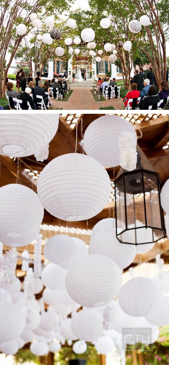 16" White Round Paper Lantern, Crisscross Ribbing, Chinese Hanging Wedding & Party Decoration