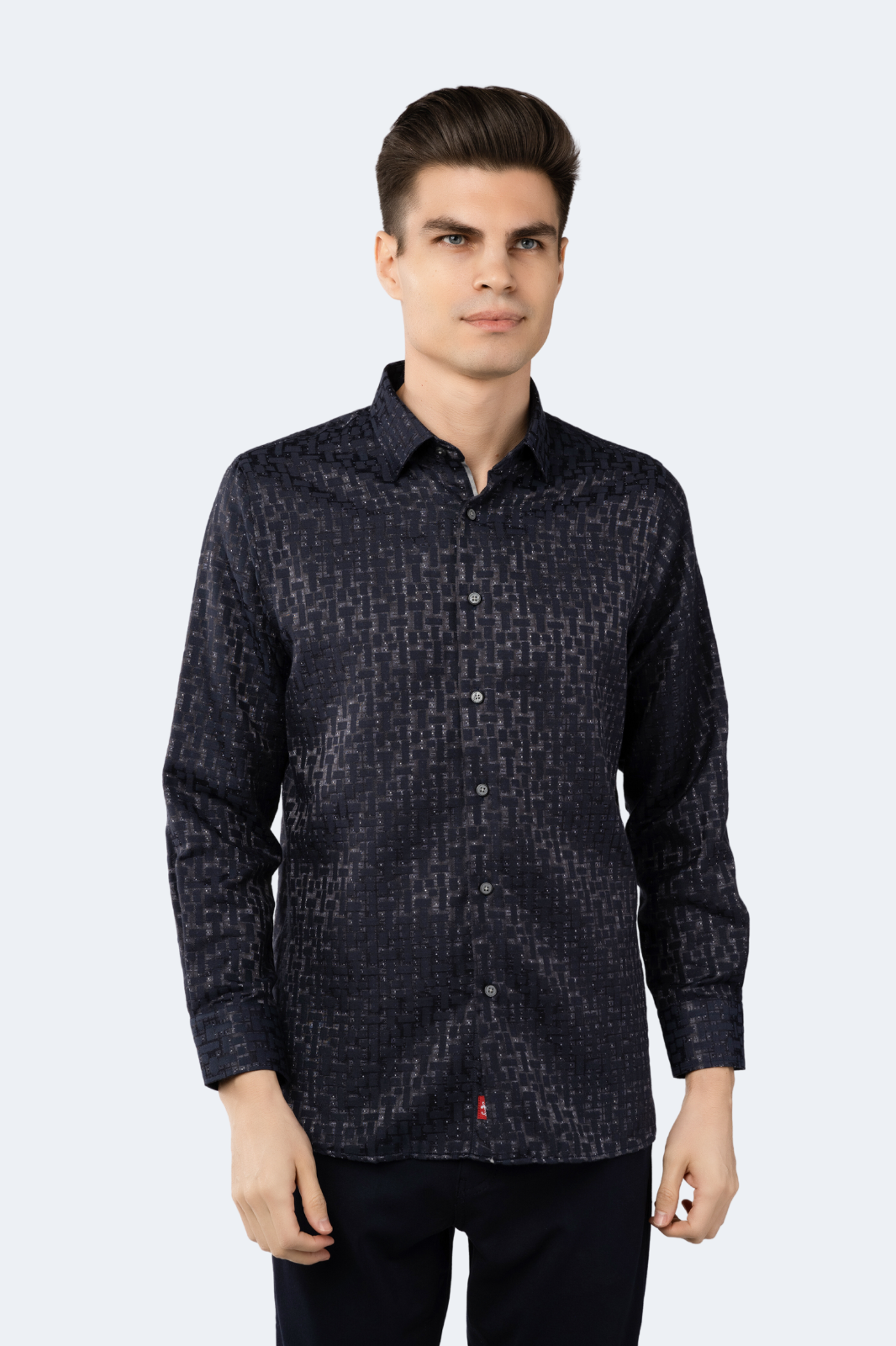 Navy Box Shapes with Charcoal Grey Dots Jacquard Shirt