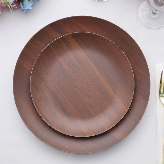 6 Pack Rustic Brown Farmhouse Heavy Duty Melamine Dessert Plates, Round Wood Grain Print Shatterproof Appetizer Salad Plates 8"