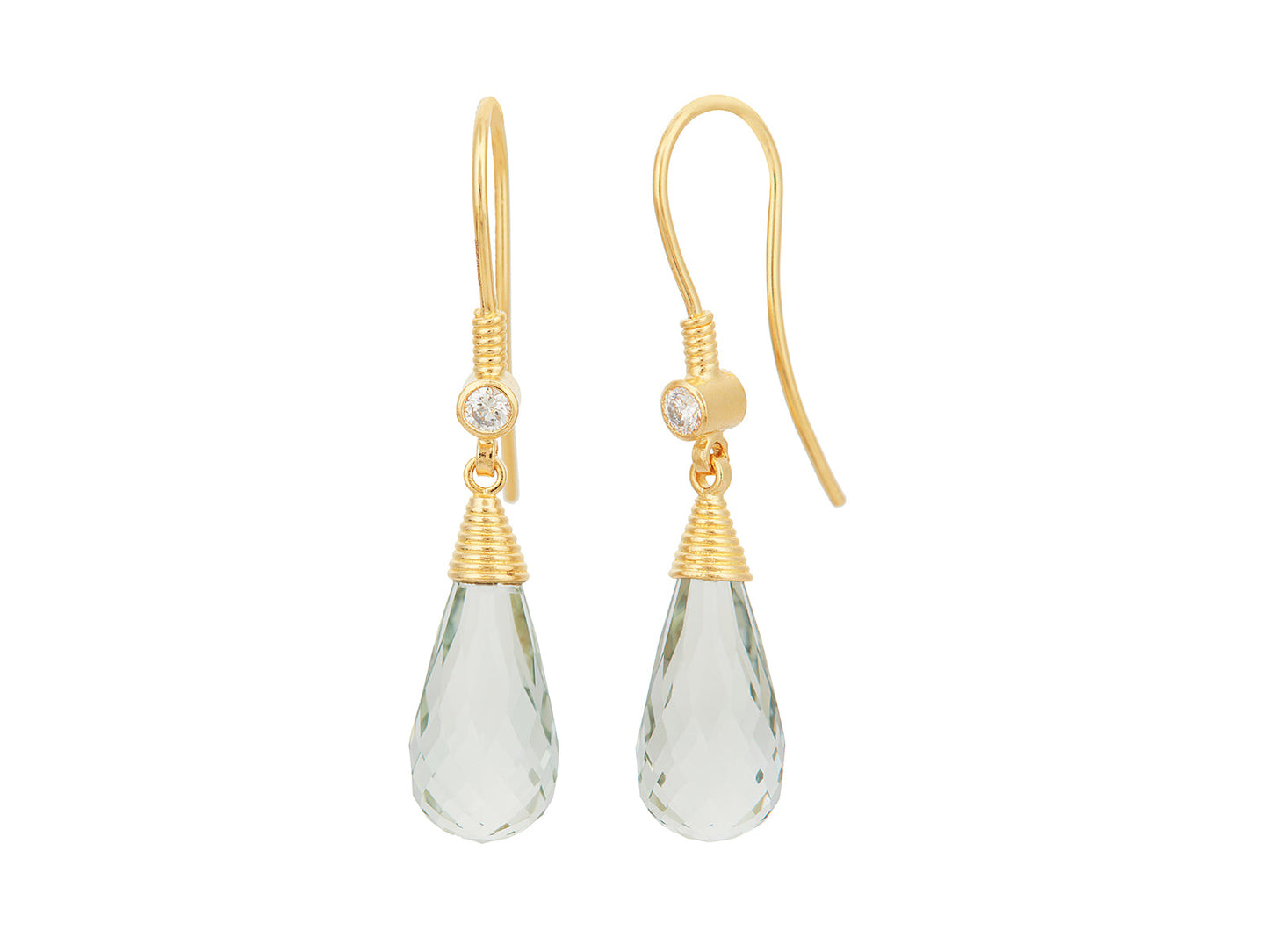 GURHAN Spell Gold Single Drop Earrings, 16x8mm Teardrop on Wire Hook, Amethyst and Diamond