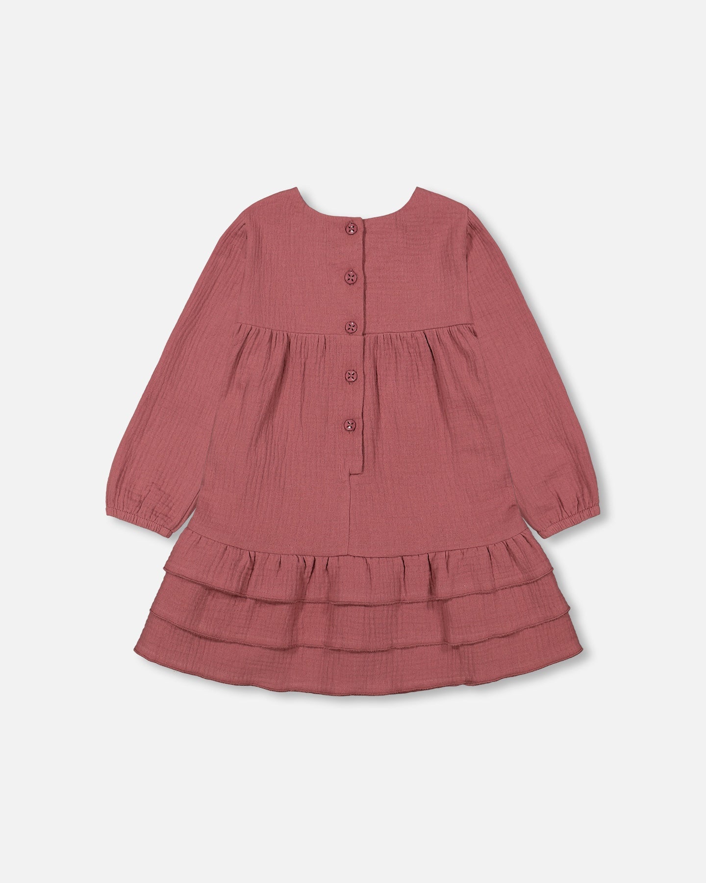 Muslin Long Sleeve Dress With Frills Plum