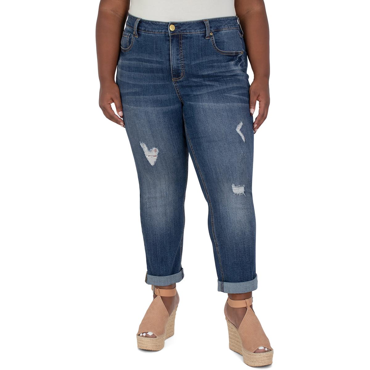 Plus Weekend Womens Destroyed Cuffed Skinny Jeans