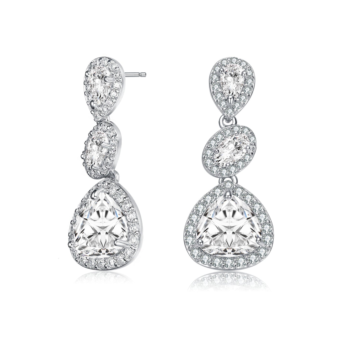 GENEVIVE Sterling Silver Cubic Zirconia Halo Three Tier Drop Earrings