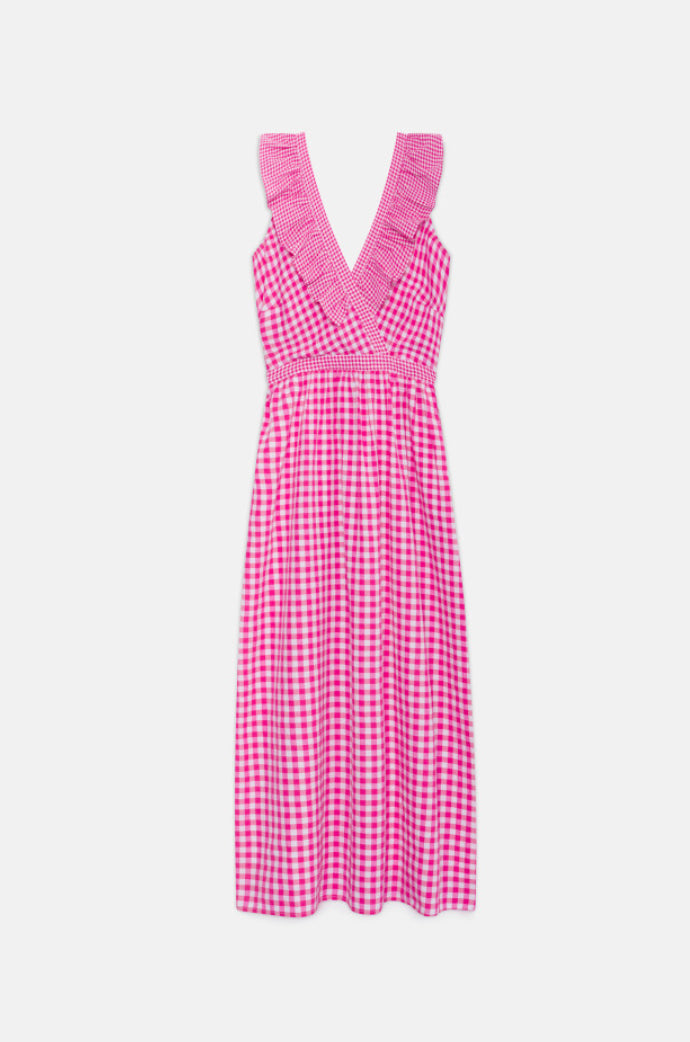 Ruffled Gingham Midi Dress