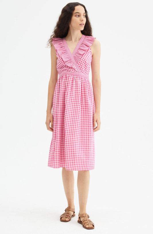 Ruffled Gingham Midi Dress