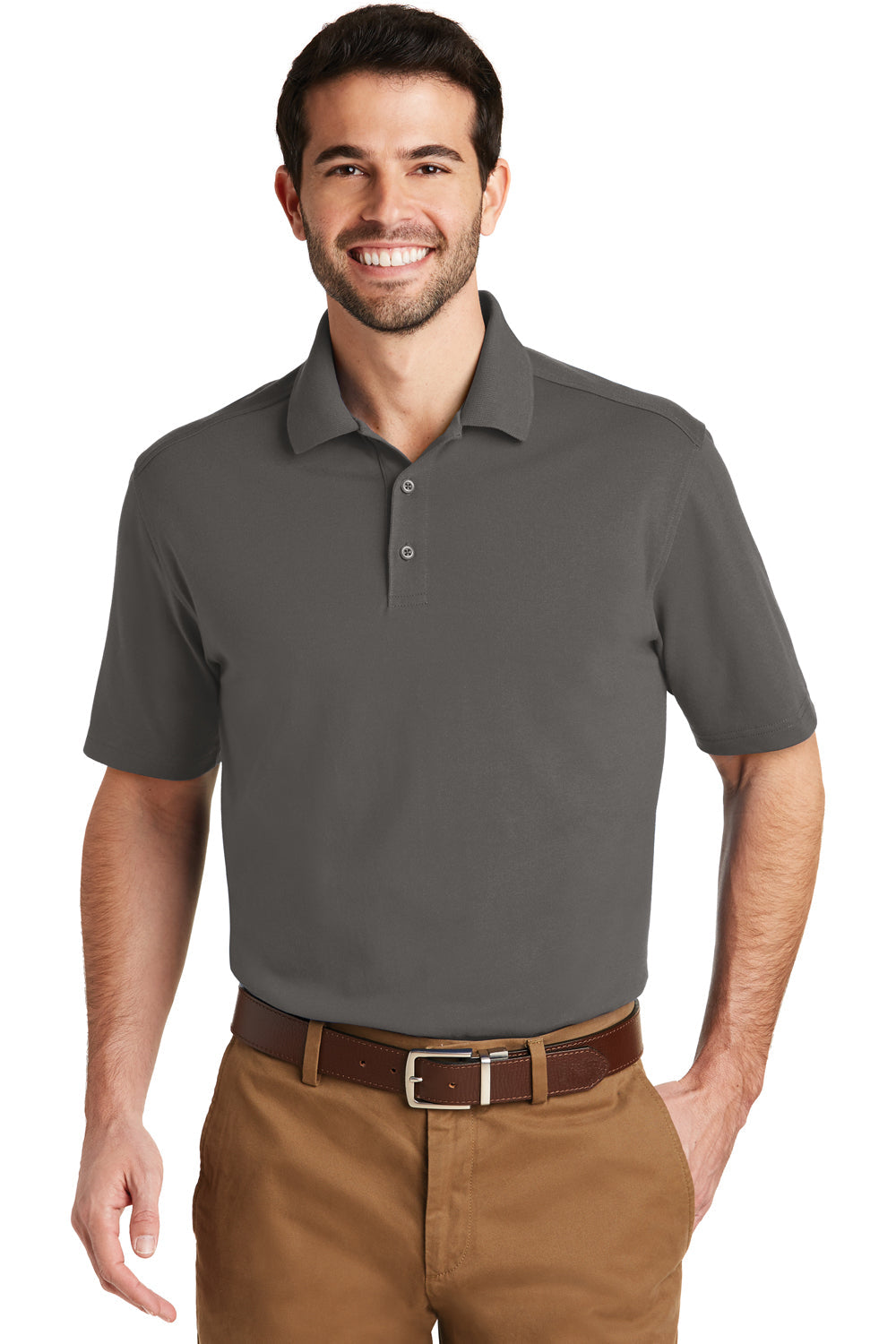 Port Authority Mens SuperPro Moisture Wicking Short Sleeve Polo Shirt - Sterling Grey - Closeout