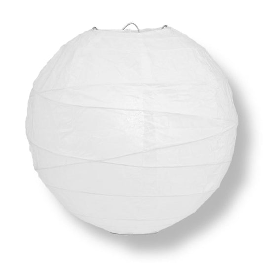 16" White Round Paper Lantern, Crisscross Ribbing, Chinese Hanging Wedding & Party Decoration