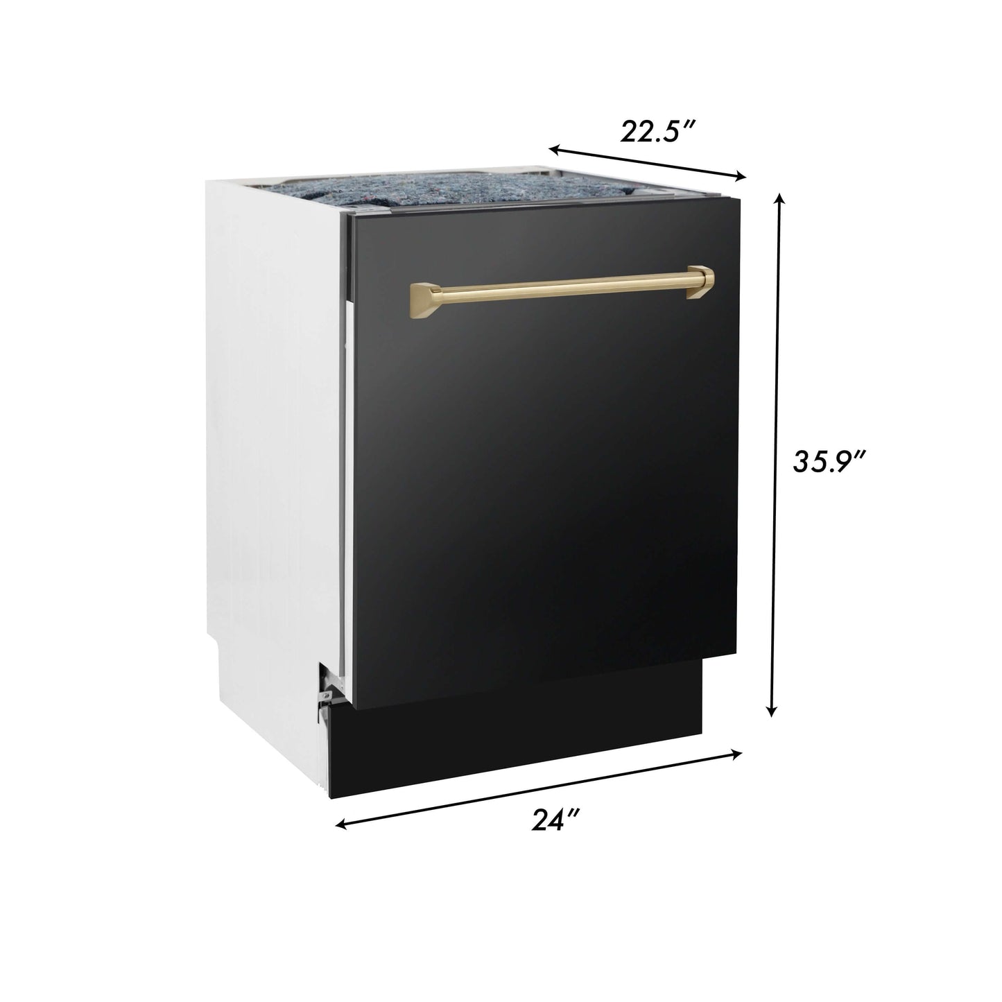 ZLINE Autograph Edition 30 in. Kitchen Package with Black Stainless Steel Dual Fuel Range, Range Hood, Dishwasher, and Refrigerator with External Water Dispenser with Champagne Bronze Accents (4AKPR-RABRHDWV30-CB)