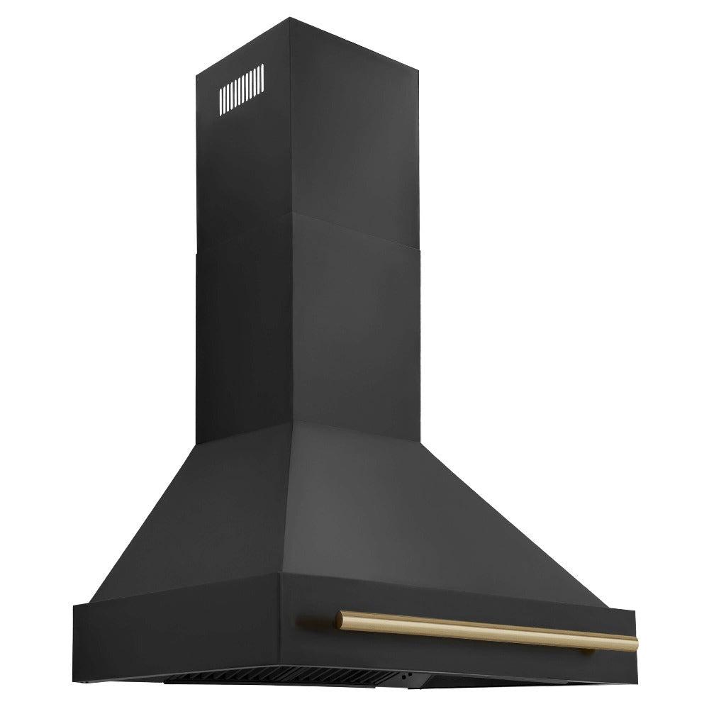 ZLINE Autograph Edition 30 in. Kitchen Package with Black Stainless Steel Dual Fuel Range, Range Hood, Dishwasher, and Refrigerator with External Water Dispenser with Champagne Bronze Accents (4AKPR-RABRHDWV30-CB)